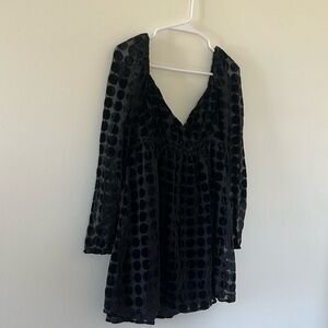 Buddy Love Black Sheer Velvet Polka Dot Long Sleeve Mini Dress